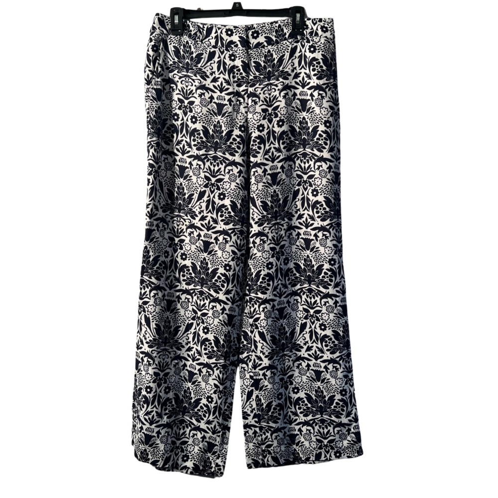 Ann Taylor Loft Black & White Floral Print Linen blend Wide-Leg Pants| Size: 8